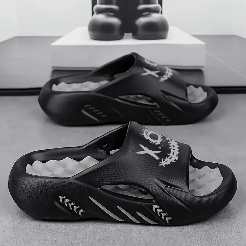 OURANNI Men's Fashion Cartoon Print Lightweight Indoor Home Shower Slippers, Trendy and Versatile Unisex Style, Suitable for Couples' Daily Casual, Sports, Beach, and Vacation Wear, Lightweight Indoor/Outdoor Multi-Scene Footwear, Durable EVA
