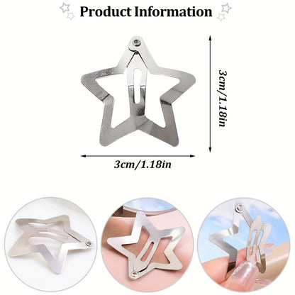 5/15/30/60pcs Y2K Silvery Star Hair Clips for Girls Filigree Star Metal Snap Clip Women Simple BB Hairpins Barrettes Hair Accessories, Gift for Eid, Ramadan