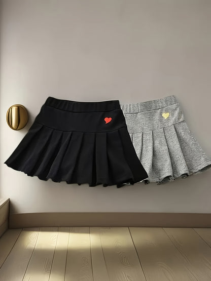 2 Girls Casual Skirt Pants with Secure Elastic Waistband - Machine Washable Solid Color Skirt Pants for Toddlers And Children, Breathable Summer Set