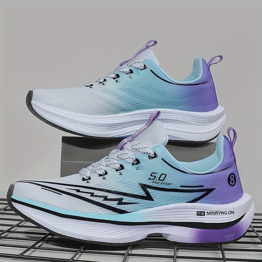 Men'S Lightweight Breathable Running Shoes Feature Carbon Fiber Insole Technology - Designed with a Purple And Teal Gradient, Equipped with MD Soles And EVA Insoles, Suitable for Outdoor Activities, Leisure