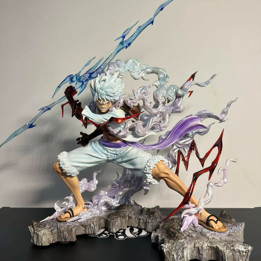 Large Premium Edition Multi-Color Special Effects Action Figure - White-haired and White-clad Pose Figure with Blue-purple Flame Patterns and Exquisite Rock Base Details. The Dynamic Pose Exudes Full Tension, Perfect for Home Display Cabinets