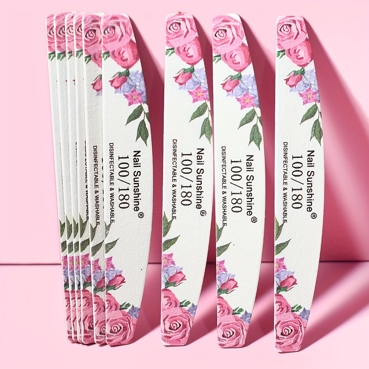 10pcs Rose Half- Nail File Set - Elegant Floral Design, Non-Replaceable Sandblasted Surface, Fine Grit for Smooth Nail Polish Application, For Toenail& Foot Clean
