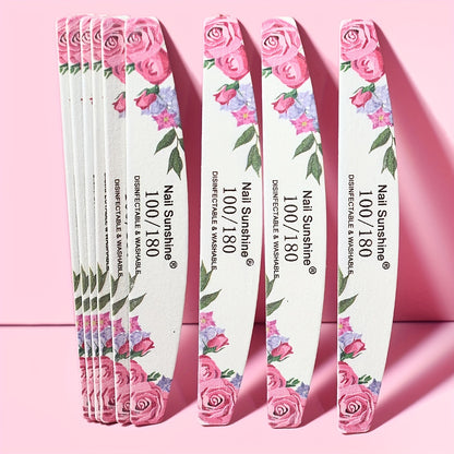 10pcs Rose Half- Nail File Set - Elegant Floral Design, Non-Replaceable Sandblasted Surface, Fine Grit for Smooth Nail Polish Application, For Toenail& Foot Clean