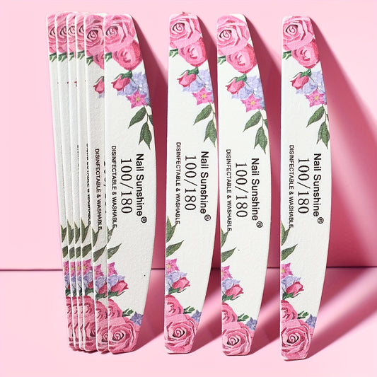 10pcs Rose Half- Nail File Set - Elegant Floral Design, Non-Replaceable Sandblasted Surface, Fine Grit for Smooth Nail Polish Application, For Toenail& Foot Clean