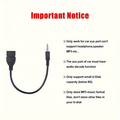 3.5Mm Audio Adapter Cable for Car, USB to AUX Audio Adapter for Vehicle Use, OTG Audio Cable, Not Suitable for Mobile Phones