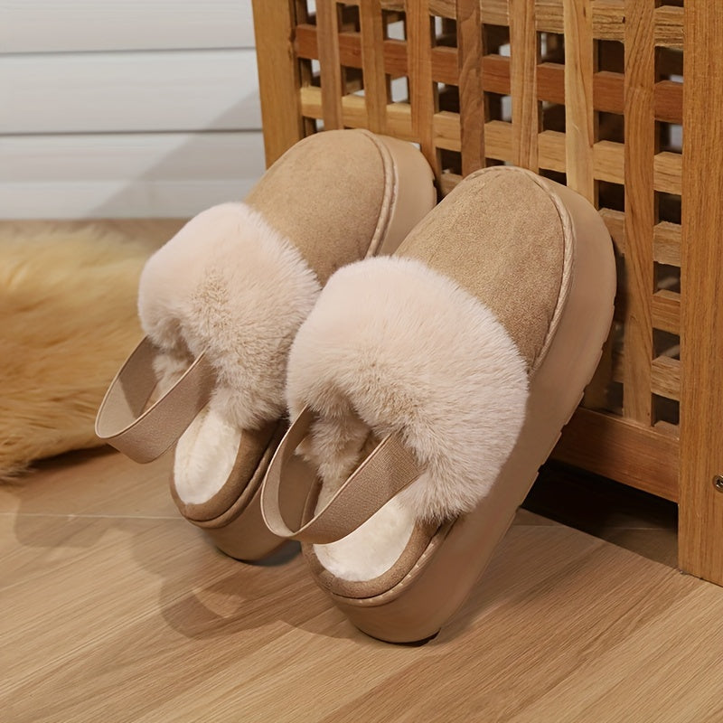 Cozy Plush Slip-On Slippers, Casual Striped Fabric Home Shoes, EVA Sole, Warm Round-Toe Boots for All Seasons, Korean-Style Trendy Outdoor Shoes