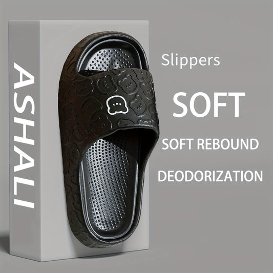 ASHALI Cute Little Bear Breathable Men'S Soft Slippers for All Seasons, Suitable for Indoor Home Use, Couple'S Bathroom Slippers