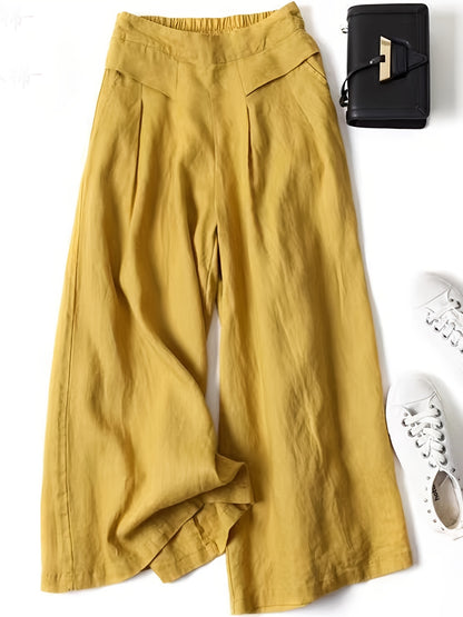 Linen Wide-Leg Ankle Pants, Breathable Thin Loose Linen Skirt Pants, Ethnic Style Vintage Trousers
