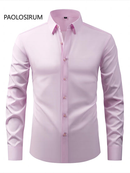 2025 New Men'S Business Slim-Fit Long-Sleeve Shirt, Wrinkle-Free, Elastic, And Made of Cool .