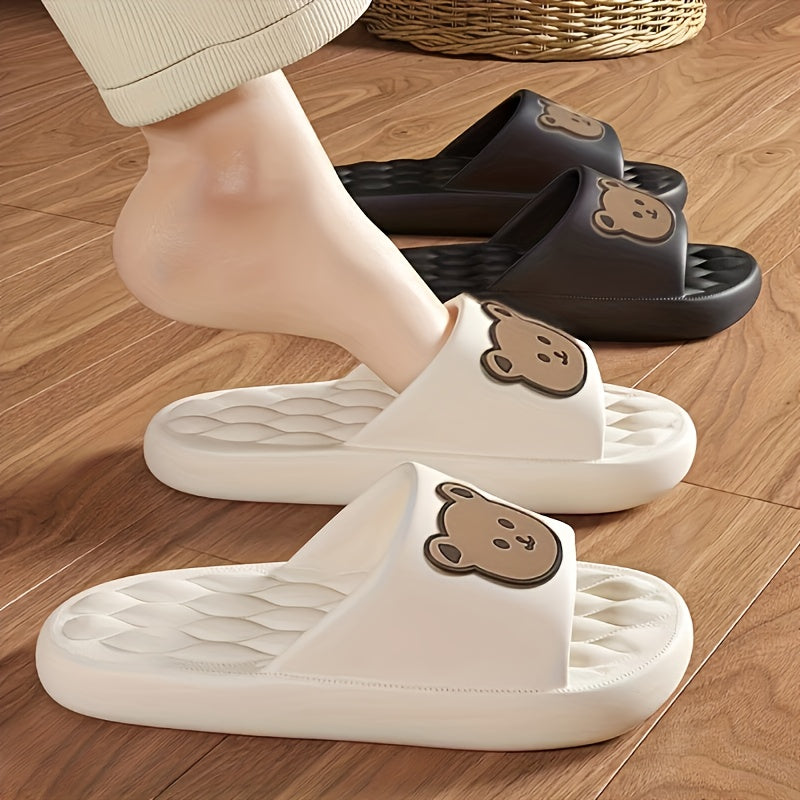 Women'S Soft Sole Little Bear Design Slides: Comfort And Quick Drying for Home Showering in Solid Colors, Women Shoes