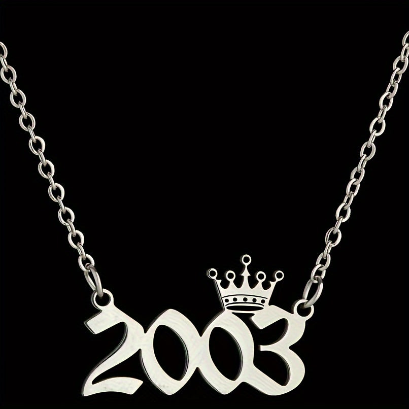 1 Elegant and Stylish Stainless Steel Polished Year Number Necklace, Unique Date Birthday Crown Pendant Necklace Gift for 1980-2024, Versatile Casual Attire Collarbone Chain Holiday Present