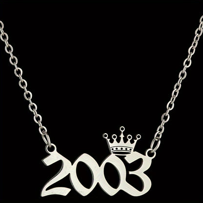 1 Elegant and Stylish Stainless Steel Polished Year Number Necklace, Unique Date Birthday Crown Pendant Necklace Gift for 1980-2024, Versatile Casual Attire Collarbone Chain Holiday Present