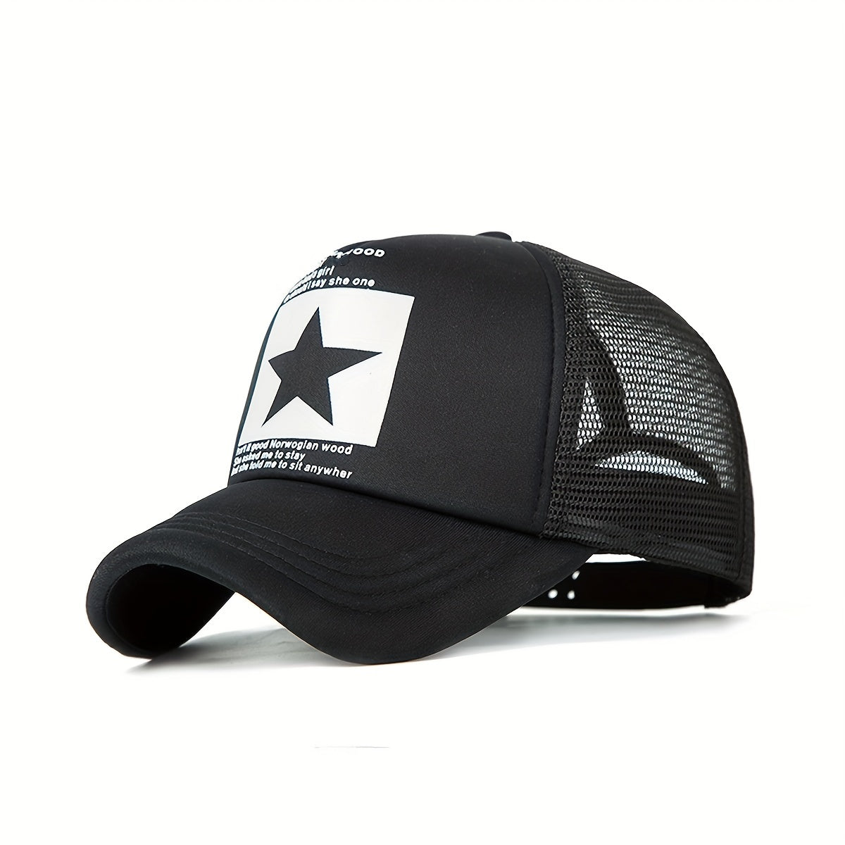 Men'S Black Mesh Baseball Cap with Star Logo - Breathable Six-Panel Design, Adjustable Fit, Casual Sporty Style for Outdoor Activities, Baseball Cap, Summer Headwear, Stylish Headgear, Durable Headwear, Mesh Fabric Cap, Streetwear Lovers, Lightweight Head