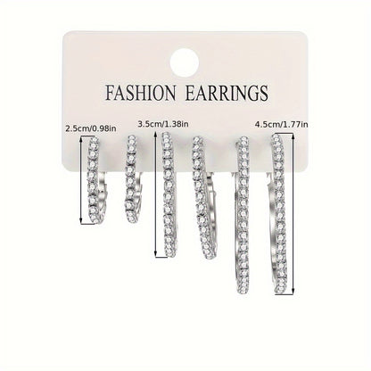 A Set of 6 Minimalist C-Shaped Crystal Hoop Earrings, Perfect for Women'S Vacation Parties, Dates, And Everyday Outfits