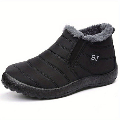 Women's Slip-On Winter Ankle Boots - Cozy Artificial Fur-Lined Interior, Non-Slip Sole, Navy Blue with Logo "B.J." - Warm Booties in Multiple Colors, Women Shoes