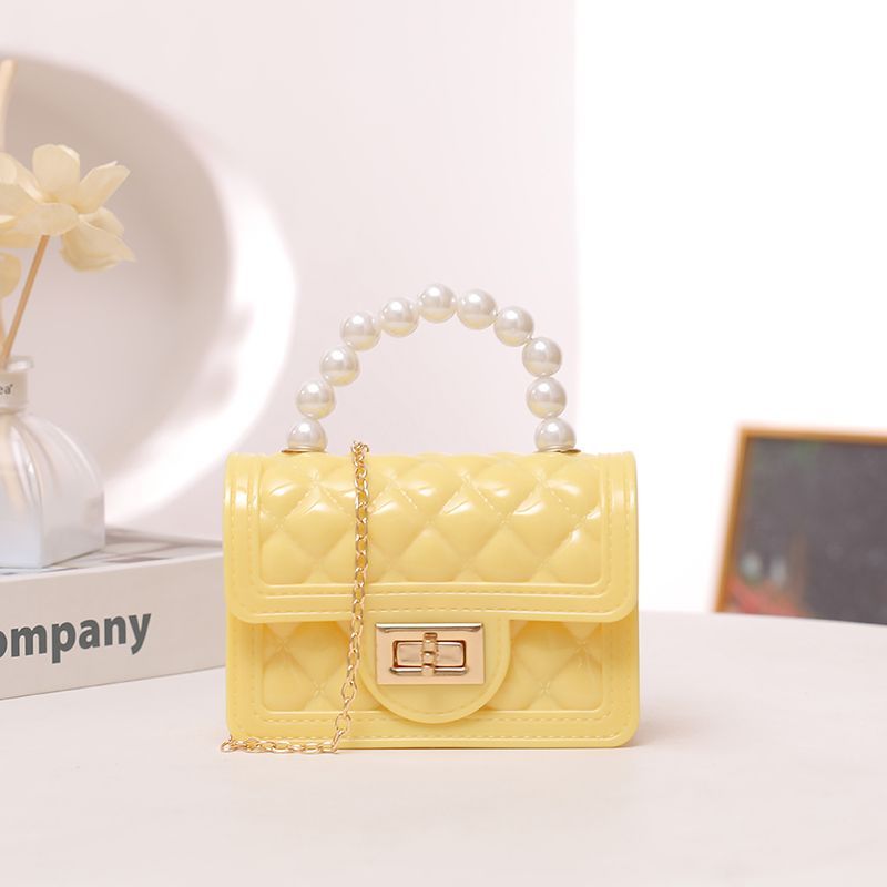 Chanel style new children's diamond chain single shoulder fashion messenger women's bag jelly pearl trend versatile small square bag