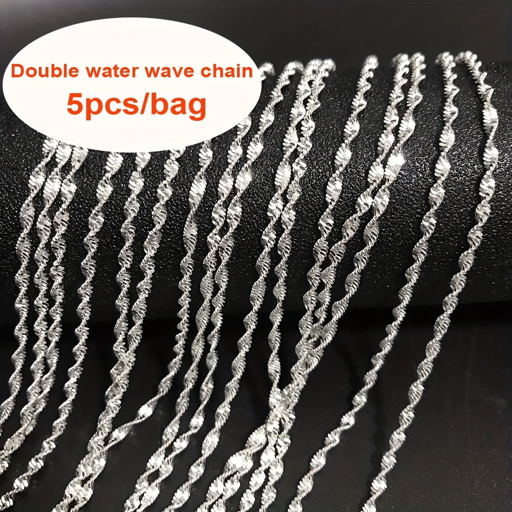 5pcs Silver-plated Plated Link Chain Necklaces with Lobster Clasps - 16-30 Inch Versatile Jewelry Making Chains for Fashion Accessories, Fashion Jewelry Making|Textured Metal Chains|Durable Metal Chains, Jewelry Making Supplies