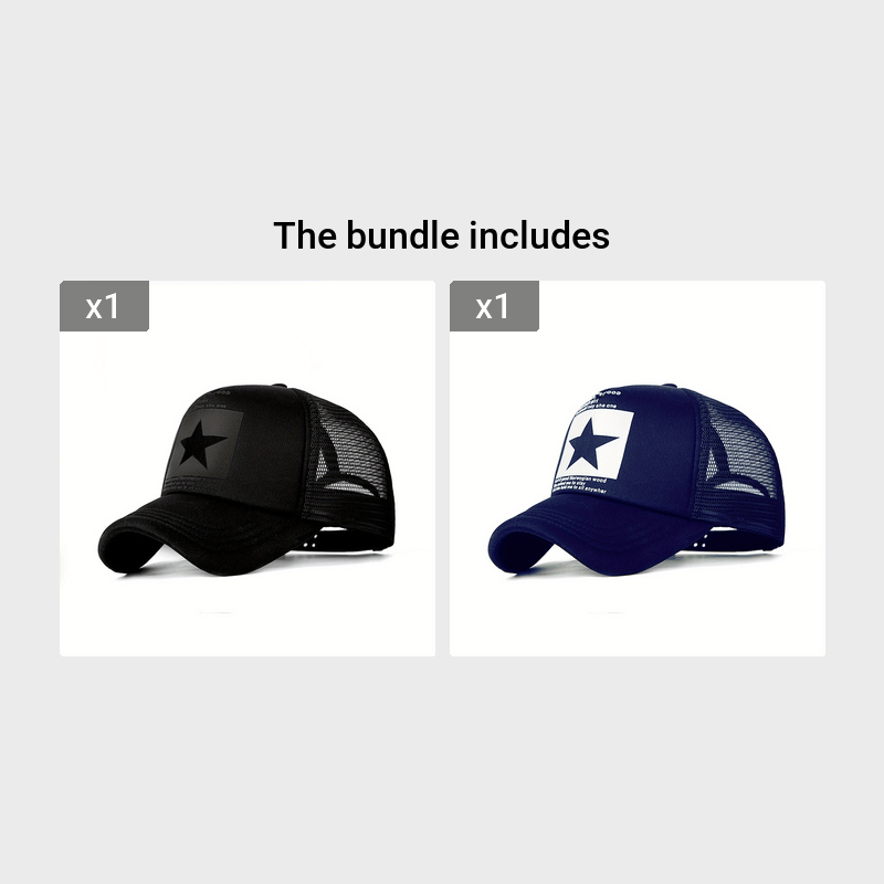 Men'S Black Mesh Baseball Cap with Star Logo - Breathable Six-Panel Design, Adjustable Fit, Casual Sporty Style for Outdoor Activities, Baseball Cap, Summer Headwear, Stylish Headgear, Durable Headwear, Mesh Fabric Cap, Streetwear Lovers, Lightweight Head