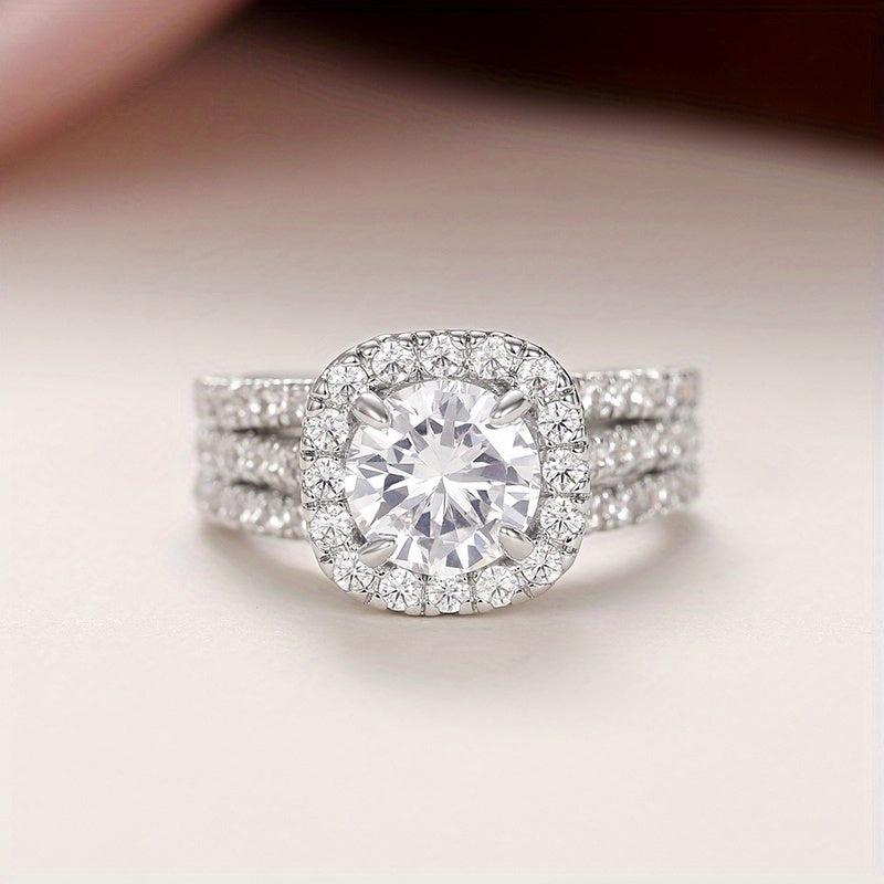 [READKISS | Synthetic Zirconia] READKISS 1.5 Ct Synthetic Zirconia 4 Prong Setting Single Stone Side Micro Pave 3 Row Rings | Plated White K Copper | for Women, Valentine's Day, Wedding, Casual Party, Daily Occasion, April Birthstone, All Season