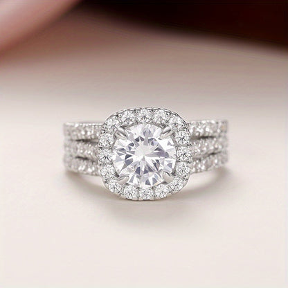 [READKISS | Synthetic Zirconia] READKISS 1.5 Ct Synthetic Zirconia 4 Prong Setting Single Stone Side Micro Pave 3 Row Rings | Plated White K Copper | for Women, Valentine's Day, Wedding, Casual Party, Daily Occasion, April Birthstone, All Season