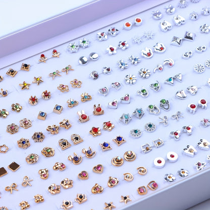 36 Pairs/Bag of Stylish Rhinestone Geometric Small Stud Earrings for Women, Featuring a Trendy Mini Flower And Heart Mixed Design, Perfect As Party Gifts