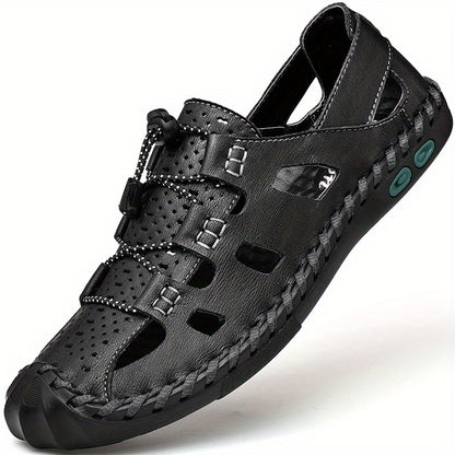 Men's Breathable Hollow Out Sandals, Closed Toe Fisherman Summer Shoes Hiking Beach Shoe Brown Black