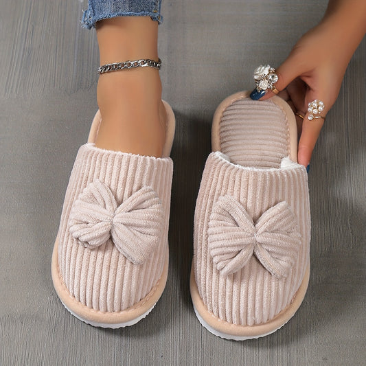 Women'S Slip-On Winter Slippers - Cozy Fleece-Lined EVA Sole, Soft All-Season Indoor House Shoes for Home & Couples, Casual Slip-On Design with Bow Detail, Slipon Shoes