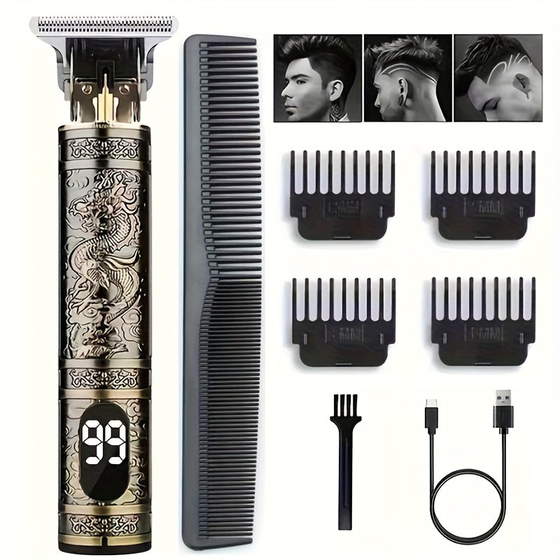 [USB-Rechargeable Grooming Kit] YAIAWISU Men's Cordless Electric Hair Clippers & Beard Trimmer with LCD Screen, USB-Rechargeable Cordless Grooming Kit, T-Blade Trimmer with Guide Comb Suitable for Hair, Shaving, and Scalp Trimming