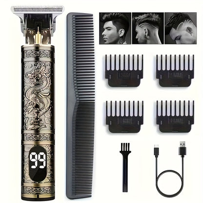 [USB-Rechargeable Grooming Kit] YAIAWISU Men's Cordless Electric Hair Clippers & Beard Trimmer with LCD Screen, USB-Rechargeable Cordless Grooming Kit, T-Blade Trimmer with Guide Comb Suitable for Hair, Shaving, and Scalp Trimming