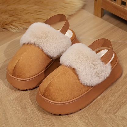 Cozy Plush Slip-On Slippers, Casual Striped Fabric Home Shoes, EVA Sole, Warm Round-Toe Boots for All Seasons, Korean-Style Trendy Outdoor Shoes