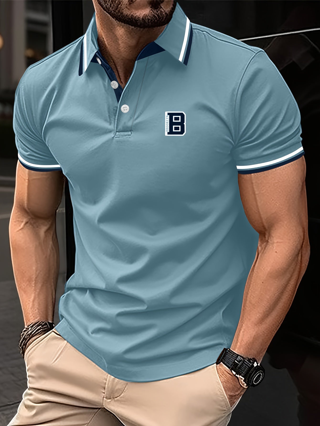 Men'S Summer Short-Sleeve Polo Shirt with a Stylish Color-Blocked Striped Collar for Casual Wear.