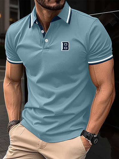 Men'S Summer Short-Sleeve Polo Shirt with a Stylish Color-Blocked Striped Collar for Casual Wear.