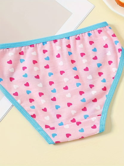 [4pcs Girls' Underwear] 4pcs Girls' Soft & Comfortable Triangle Underwear - Assorted Cute Animal & Floral Patterns, Breathable Stretch Fabric, Regular Fit for Casual Attire, Cute Underwear, Playful Design, Medium Elasticity