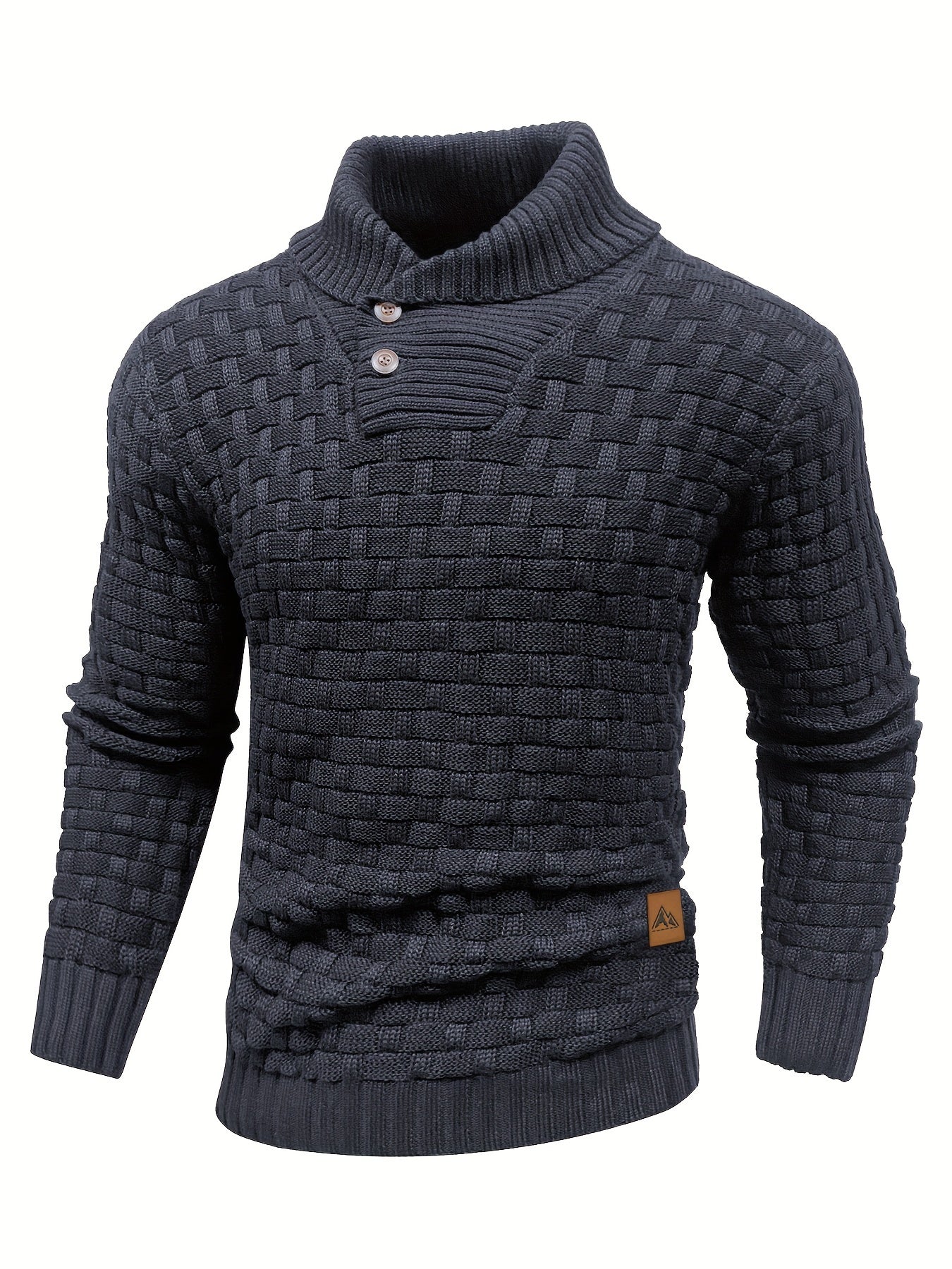 Men's Casual Waffle Knit Lapel Button Sweater