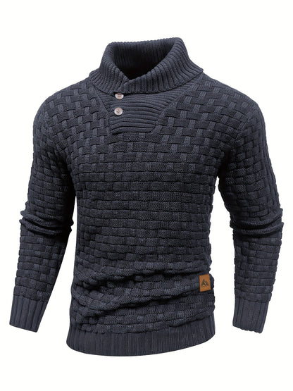 Men's Casual Waffle Knit Lapel Button Sweater