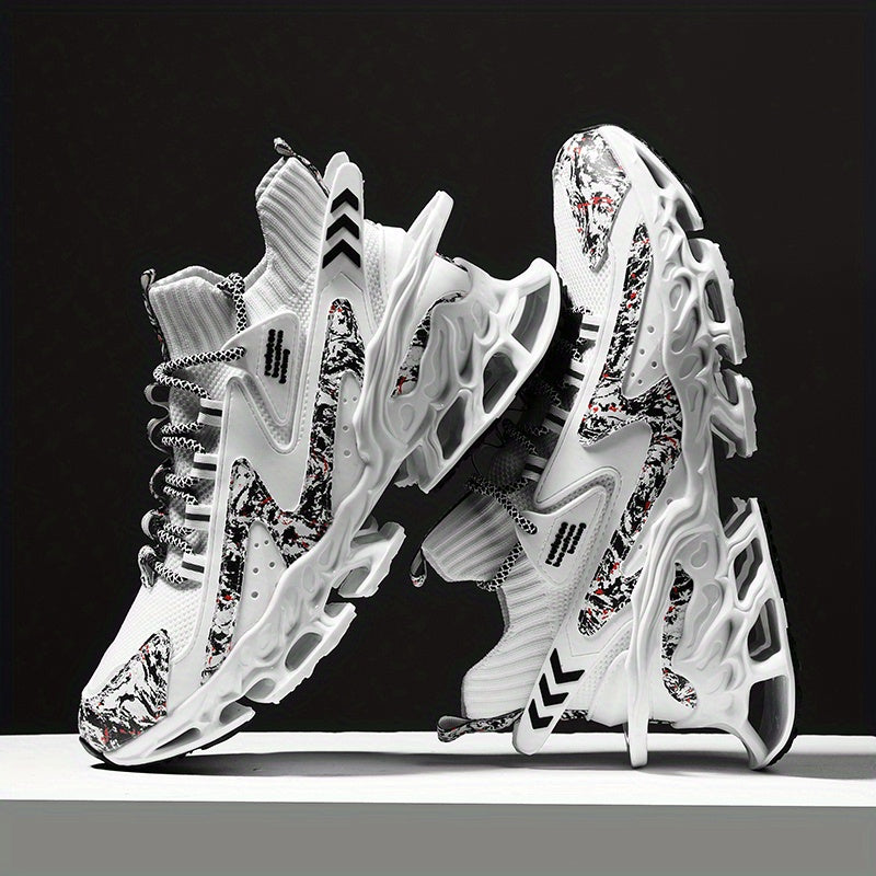 Men's Breathable Lace-Up Sneakers Compatible for Running & Gym - Lightweight Sole, Cushioned Insole, Lettering & Sneaker - Sneakers for, Court, Casual Wear