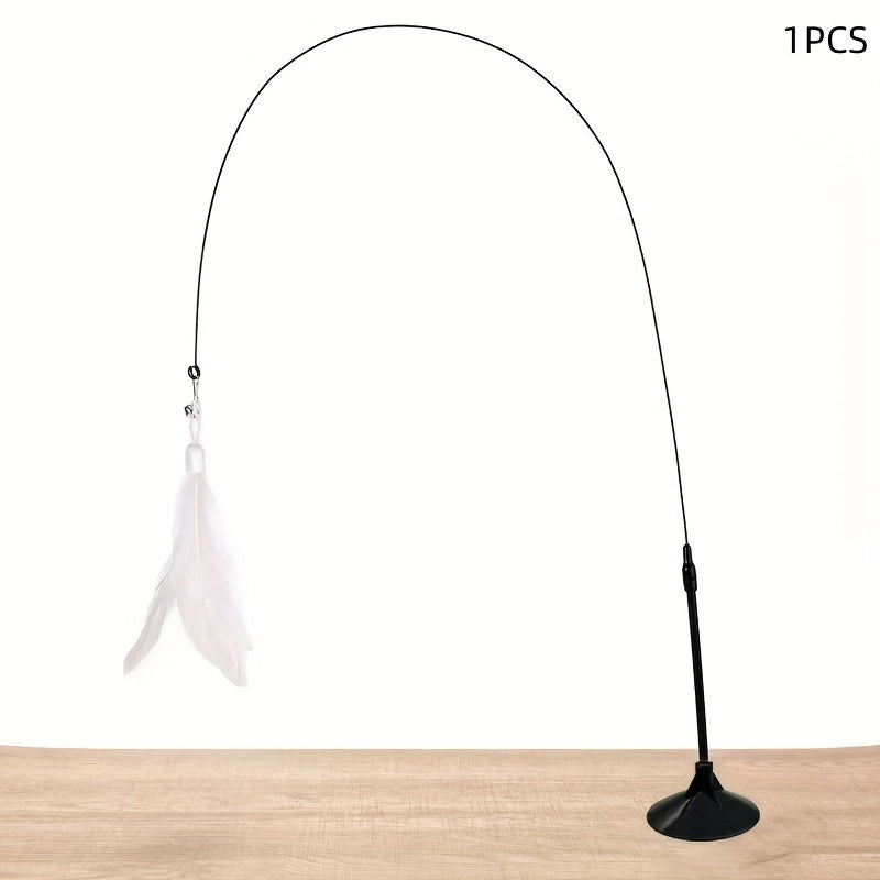 Playful Cat Accessory/Feathers, Artificial And Realistic Options/Sturdy Long Stick, Durable Wire/Suction Cup Base/Operates Without Batteries/Perfect for Small Dogs