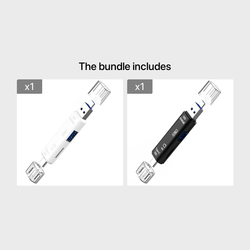 5-In-1 Multifunctional USB 2.0 Type C/Usb/Micro USB/TF/SD Memory Card Reader OTG Adapter for Mobile Devices.