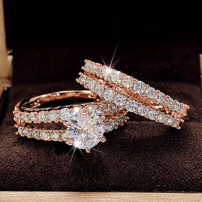[Bridal Rings] 2pcs/set Synthetic Zirconia Bridal Wedding Rings | 6 Prong Setting Rings for Women Engagement Proposal Jewelry Gift (no box)