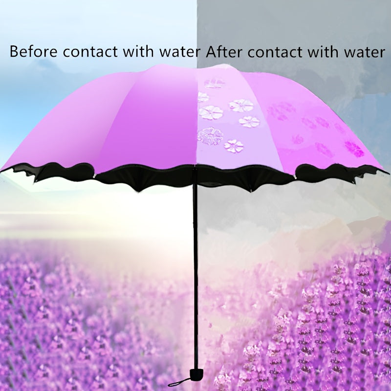 Vinyl Windproof Folding Umbrella, Blossoming In Water Sun Umbrella with UV Protection