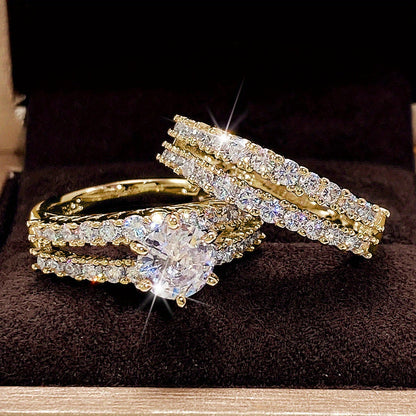 [Bridal Rings] 2pcs/set Synthetic Zirconia Bridal Wedding Rings | 6 Prong Setting Rings for Women Engagement Proposal Jewelry Gift (no box)