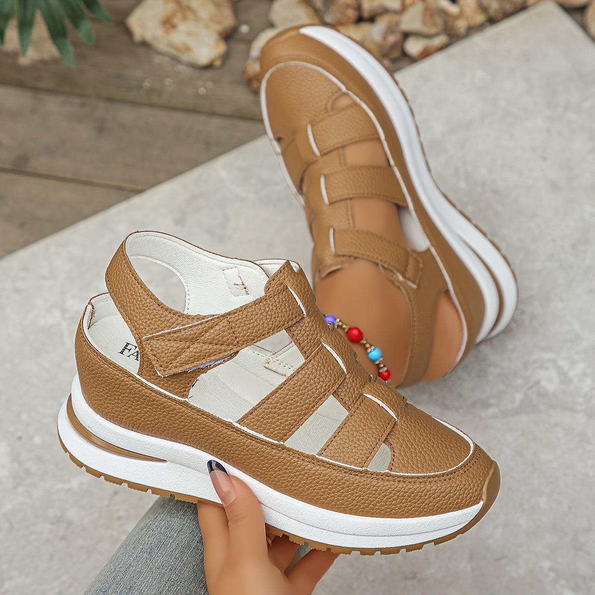 A Pair of Women's Wedge Sandals with Hidden Height Increase, Fashionable and Versatile Casual Sneakers, Women Shoes