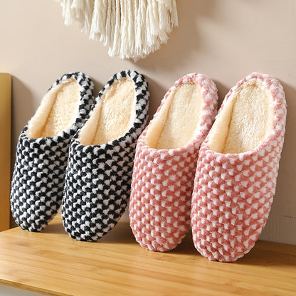 Women's Indoor Plush Lined Flat Slippers, Warm & Comfy Closed Toe Slides Shoes, House Non-slip Shoes