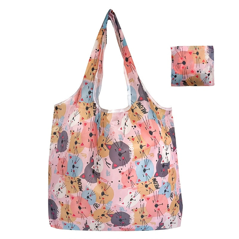 1pc Vibrant Dog Print Tote Bag - Reusable, Foldable, Durable Polyester Shoulder Bag with Buckle Closure, Ideal for Shopping, Travel, and Kitchen Storage, Travel Accessory|Playful Accessory|Durable Handle Bag