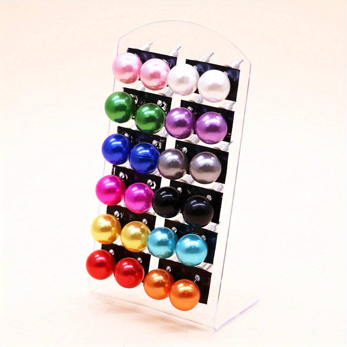 [Elegant Pearl Earrings] 12 Pairs Colorful Faux Pearl Elegant Stud Earrings | Resin Jewelry Minimalist Style Trendy Female Gift Daily Casual