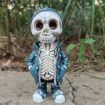 Modern Resin Skeleton Figure with Hoodie - Anime-Inspired Streetwear Decor, No Electricity Needed, Durable Collectible for Home & Office, Unique Gift for Anime Fans, Anime Figurine, Streetwear Accessory, Detailed Craftsmanship