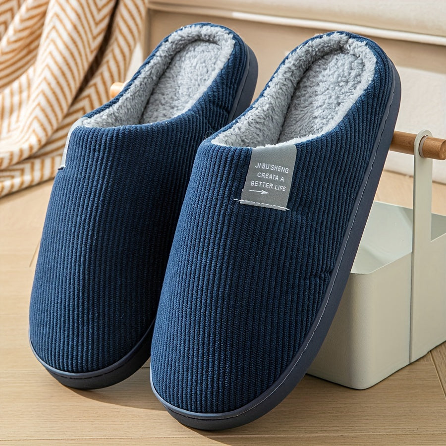 Men's Slippers for Autumn/Winter, Couple's Home Slippers, Indoor Shoes, Warm Shoes, Non-Slip Plush Slippers, Simple Style