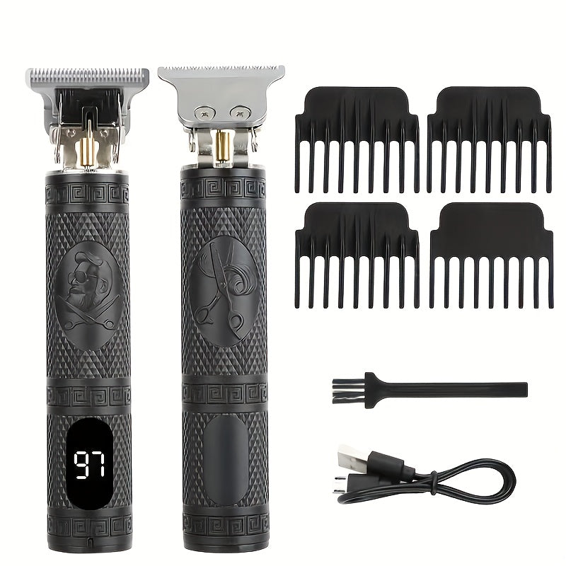 [USB-Rechargeable Grooming Kit] YAIAWISU Men's Cordless Electric Hair Clippers & Beard Trimmer with LCD Screen, USB-Rechargeable Cordless Grooming Kit, T-Blade Trimmer with Guide Comb Suitable for Hair, Shaving, and Scalp Trimming