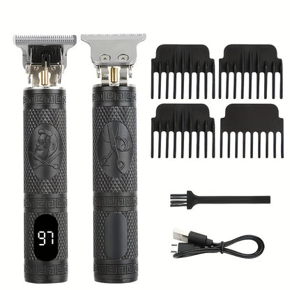 [USB-Rechargeable Grooming Kit] YAIAWISU Men's Cordless Electric Hair Clippers & Beard Trimmer with LCD Screen, USB-Rechargeable Cordless Grooming Kit, T-Blade Trimmer with Guide Comb Suitable for Hair, Shaving, and Scalp Trimming