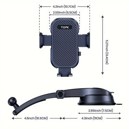 [TOPK Adjustable Phone Holder] TOPK Car Dashboard Phone Holder, Adjustable Mount | Enhanced for Cell Phones, Compatible with All Models, Horizontal or Vertical Positioning